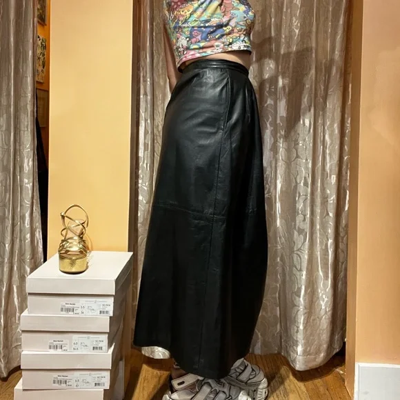 Leather Pencil Black Pencil Skirt Outfit 80s Midi Skirt Black